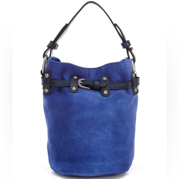 Free People soren suede bucket bag in rinsed cobalt blue NWT - Picture 3 of 10